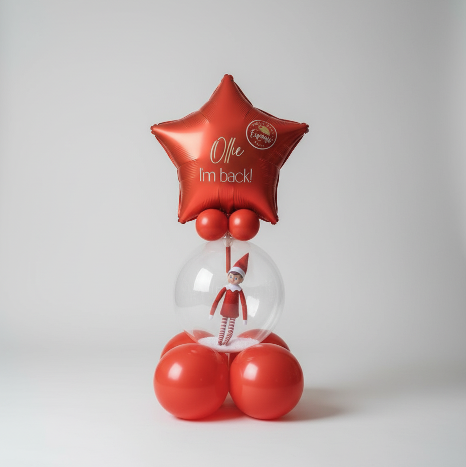 Arreglo de globos “¡Oh, I’m back!” con Elf